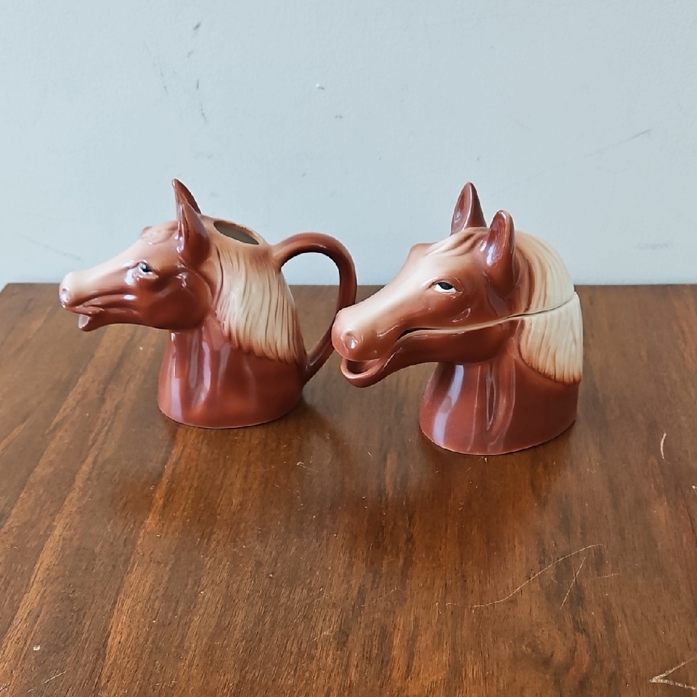 Vintage 1992 Sarsaparilla Five & Dime Ceramic Horse Cream And Sugar